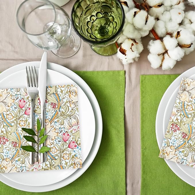 Quera 50 Pack William Morris Cocktail Napkins Golden Lily White Paper Napkins Beverage Napkins Disposable Paper Party Napkin Pack Decoration 5 "X 5"