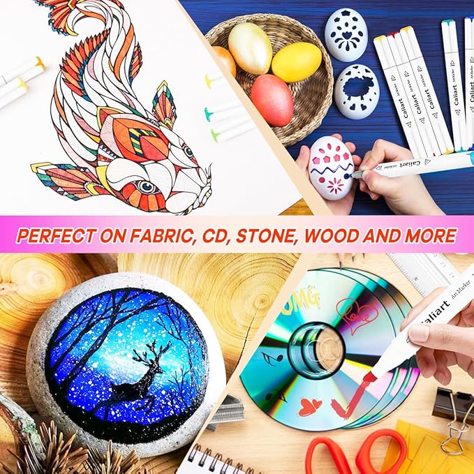 Caliart Markers, 100 Colors Dual Tip Art Markers Sketch Pens Permanent Alcohol Based, with Case for Adult Artist Halloween Drawing Sketching (White Barrel)
