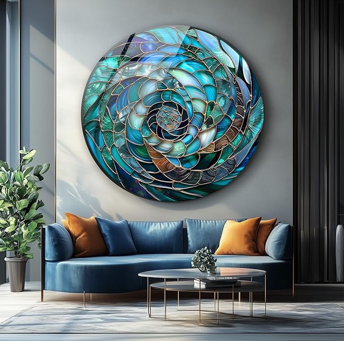 My Photostation.com 31.5''(80cm) Diameter Ocean Vortex Spiral Round Glass Wall Art Tempered Glass Printing Wall Decor Large Wall Art Wall Hangings