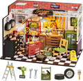 Rolife DIY Miniature House Kit Garage Workshop, Build 1/20 Mini House Building Kit with LED Craft Kits for Aduls Gifts for Him Her