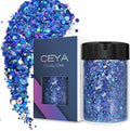 Ceya Holographic Chunky Glitter, 4.9oz/ 140g Royal Blue Craft Glitter Powder Mixed Chunky & Fine Flakes Iridescent Nail Sequins for Nail, Hair, Epoxy Resin, Tumblers, Slime, Painting, Festival Decor
