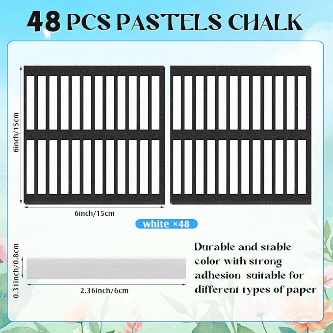 48 Pcs Soft Chalk Pastels Set Soft Pastel for Artists Square Sketch Chalk Non-toxic Artist Pastel Sticks for Professional Artists Students and Art Lovers(White)