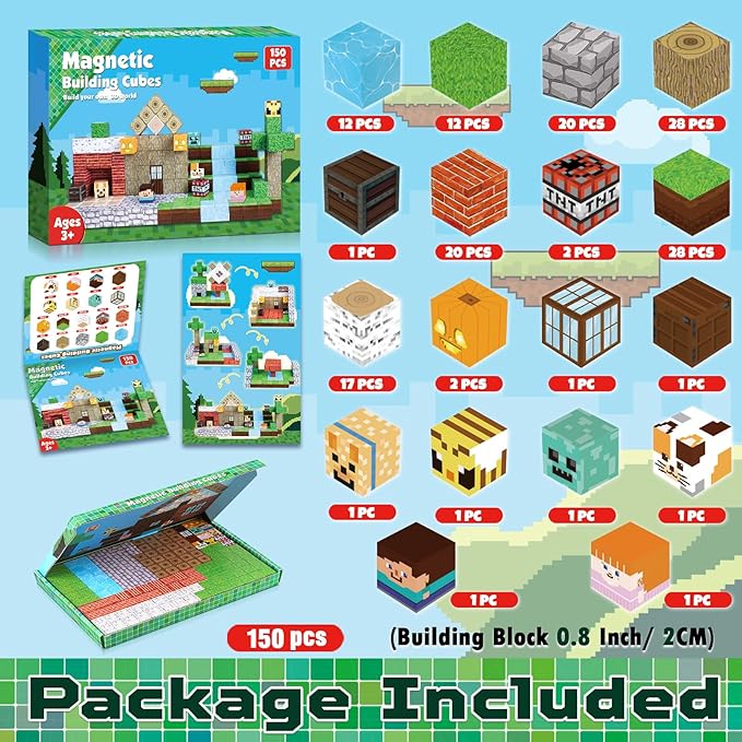 Magnetic Blocks - 150 PCS Build Magnetic Windmill Falls Homes - Magnetics Toys for Montessori Toddler Christmas Birthday Gifts - STEM Sensory Toys for 3 4 5 6 7 8 9 10 Year Old Boys & Girls