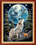 DMCVIVR Stamped Cross Stitch Kits for Adults Beginners Embroidery Kits 11CT Needlepoint Kits Cross Stitch Patterns Embroidery Patterns-Wolf Moon 16x20 inch