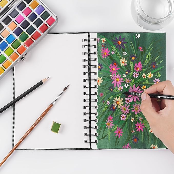 Watercolor Paper Pad, Fuumuui 5.5 * 8.5 inch 100% Cotton Paper (20 Sheets, 140lb/300g), Spiral Bound for Painting, Drawing, Art Journaling, Professional Artist Quality