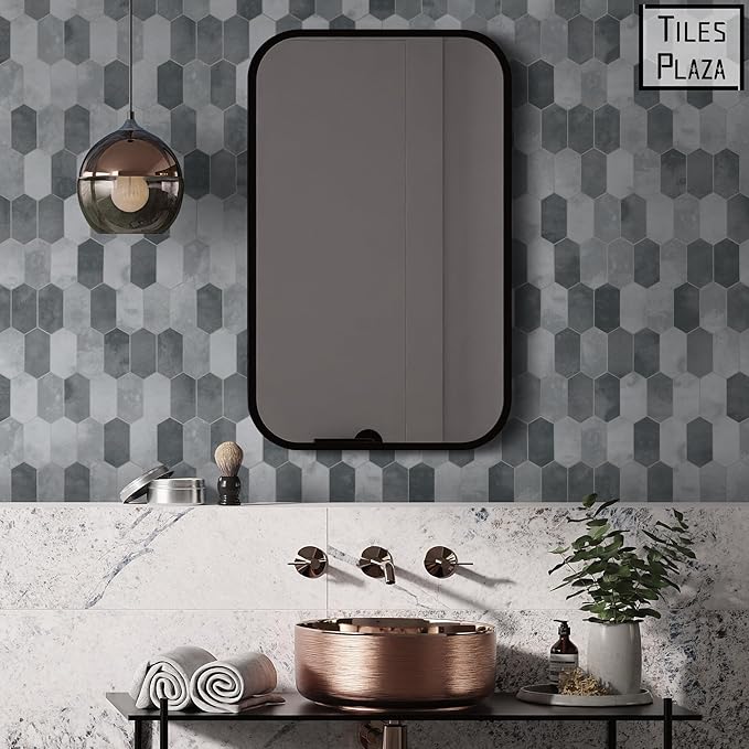 The Tiles Plaza 10-Sheet Peel and Stick Backsplash, Grey Cement Long Hexagon Self Adhesive Wall Tile, Stone Composite Stick On Decorative Mosaic Tile for Kitchen Bathroom Fireplace