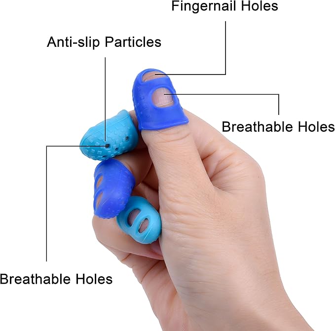 Wisdompro 16 Pcs Finger Tips, 4 Sizes Silicone Thimble Fingertip Grips Thumb Protectors Pads Cover for Hand Sewing, Paper Sorting, Page Turning, Money Counting, Guitar Playing - Blue, Aqua