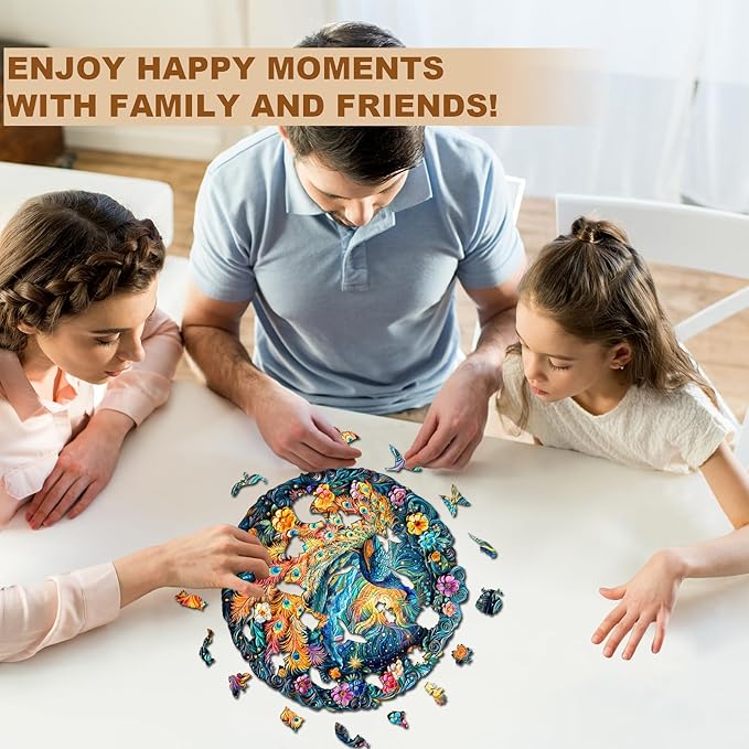 Wooden Puzzles for Adults,Peacock Puzzle, Unique Shaped Wooden Jigsaw Puzzles for Adults, Family Puzzle(11.4 * 11.4 in 200pcs)
