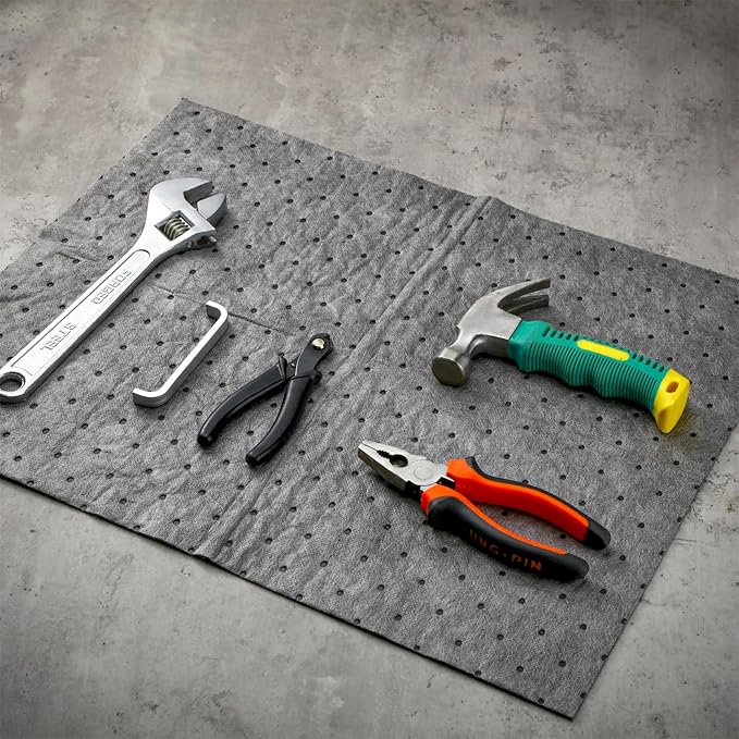 Hoolerry Oil Absorbent Pads Weight Dimpled Pad Garage Accessories Water Absorbent Mat Oil Spill Mat for Absorbing Protecting Home Garage Basement (15 x 17 Inch,Gray,100 Pcs)