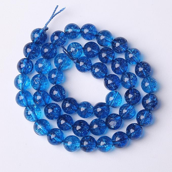 36pcs 10mm Natural Blue Crystal Crackle Quartz Stone Round Loose Beads for Jewelry Making DIY Bracelets Necklaces Energy Healing Stone Beads 15" (10mm, Blue Crackle Quartz)