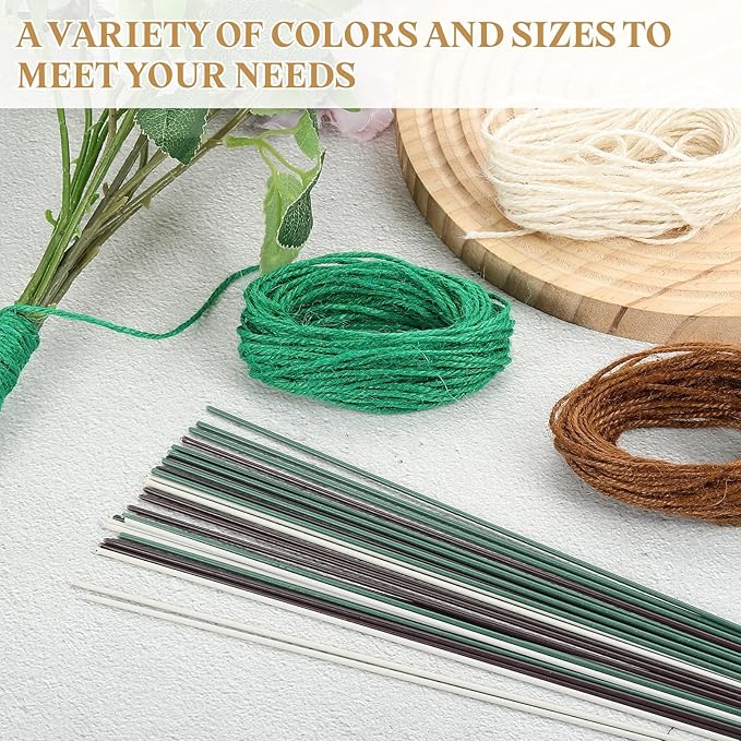 uxcell 50Pcs 2 Gauge Floral Wire, 15.75" Length Flower Stem Wires with 0.08" x 32.8ft Twine for Wreath Making, Flower Arrangement, Red