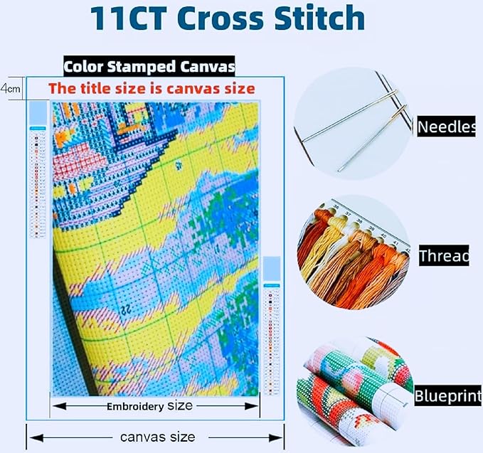 Joyhoor Stamped Cross Stitch Kits for Beginners, Needlepoint Kits for Adults, 11CT Counted Embroidery Kits-Magic Mandala 18x18 inchs