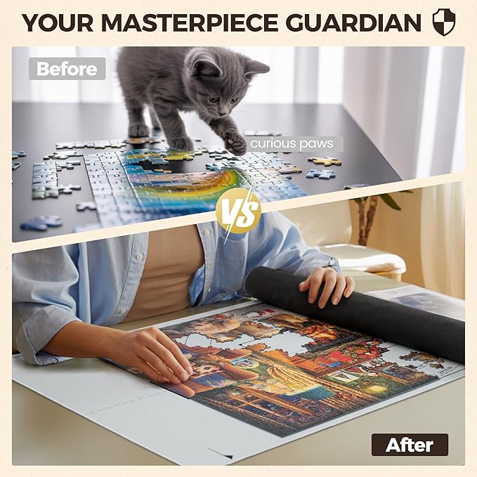 ropoda 1500 Pieces 46" x 26 "Puzzle Mat Roll Up, Puzzle Saver with 4 Large Sorting Trays & Travel Storage Bag, Portable Rollup Puzzles Keeper(Grey)