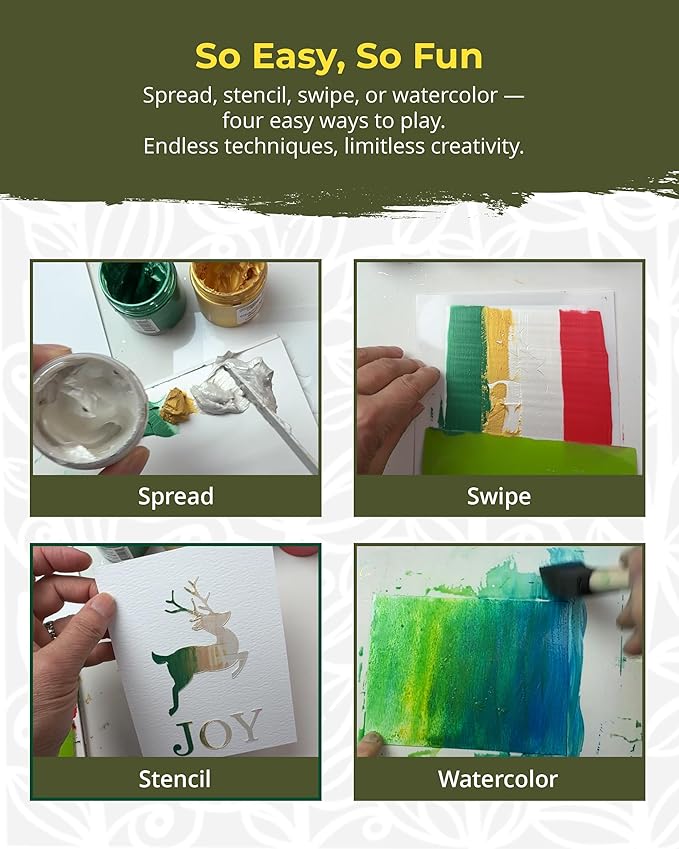 The Crafter's Workshop Stencil Butter Medium, Easy-to-Spread, Adds Shimmer, Shine and Colorful Texture, Cleans Up with Water, 4 pk, 2-oz Each, Petals and Herbs