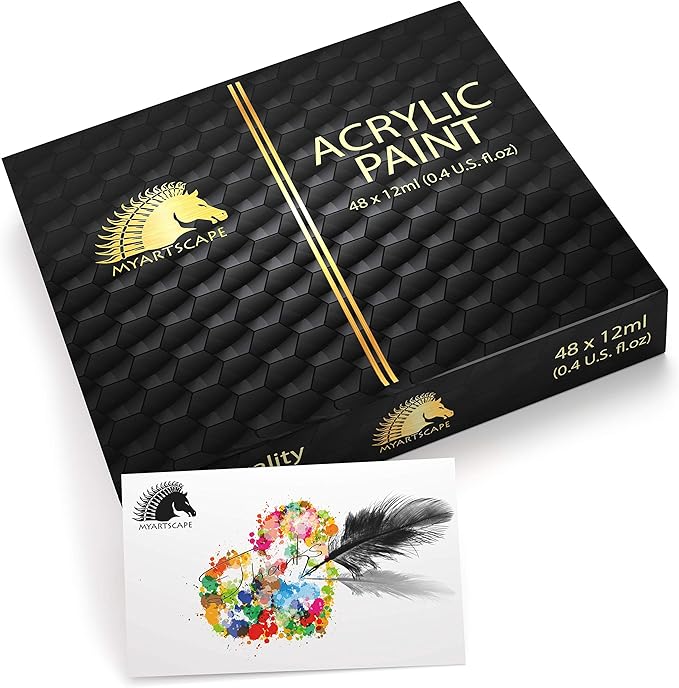 MyArtscape Acrylic Paint Set - 48 x 12ml Tubes - Lightfast - Heavy Body - Non Fading - Vibrant Colors - Artist Quality Painting Supplies - Professional Grade Paints