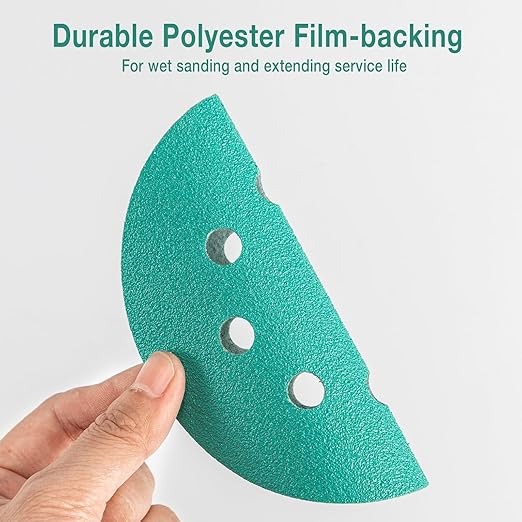 5-Inch 8-Hole Wet Dry Sanding Discs 120 Grit, Polyester Film Backed Heavy-Duty Hook and Loop Sandpaper for Random Orbital Sander, 50-Pack