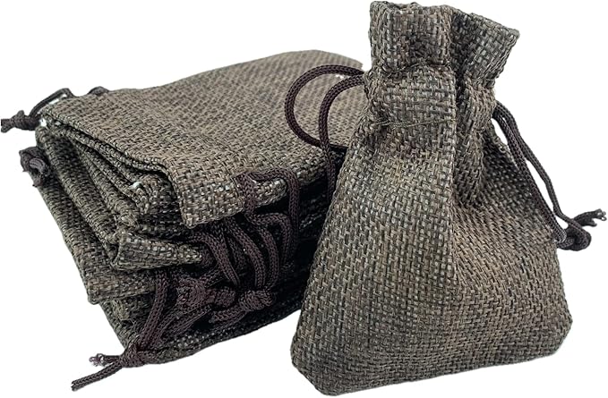 Palmhomee Pack Of 25 Burlap Gift Bags with Drawstring Linen Jewelry Pouches Wedding Hessian Jute Bags for Birthday and Treat Pouches Party Wedding Favors Gift (3.6x4.8 Inch, Coffee)