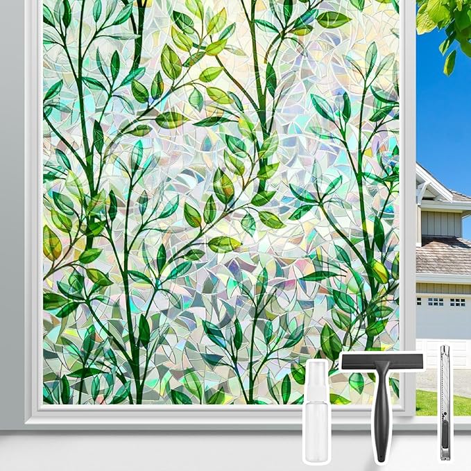 Donox Window Privacy Film, 3D Decorative Window Vinyl Decorative Stained Glass Window Film, Anti-UV Sun Blocker Heat Control for Home, 23.6 Inch x 6.5 Feet (with Installation Tool)
