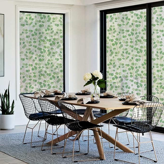 DKTIE Retro Leaves Pattern Two-Way Window Film Privacy Day and Night Window Privacy Film Decorative Stained Glass Window Clings for Birds (S222, 35.4" x 78.7")