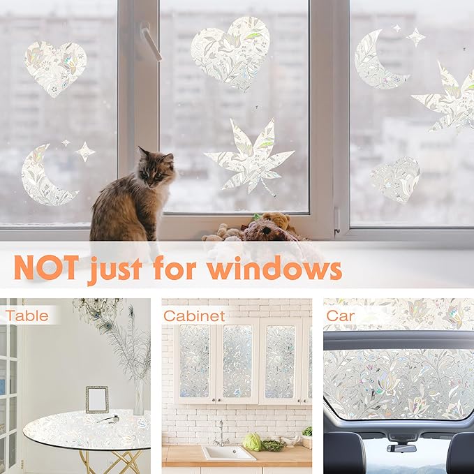 Hilarious Privacy Window Film, Tulip Window Vinyl, Stained Glass Static Stickers, 3D Decorations for Glass Windows, Removable Window Covering, Adhesive-Free Stickers (11.8'' x 78.7'')