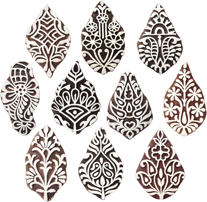 Royal Kraft Flower Wooden Printing Stamps (Set of 10) - DIY Henna Fabric Textile Paper Clay Pottery Blocks Htag2179