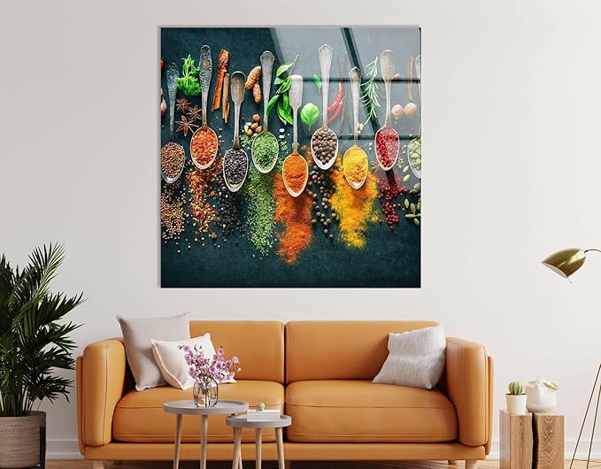 My Photostation.com 20Wx14H'' Spoon Spices Glass Wall ArtTempered Glass Printing Wall Decor Large Wall Art Wall Hangings