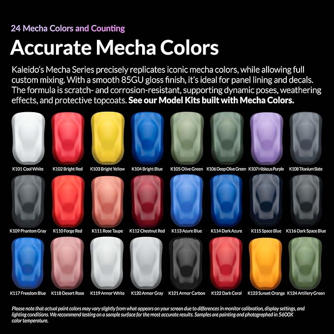 Gaahleri Kaleido Mecha 24-Color Set – Water-Based Acrylic Airbrush Paint Kit for Scale Models, Gundam, Gunpla,Mecha,Cars & Miniatures – Pre-Thinned, High Gloss, Fast-Drying, with Thinner & Cleaner