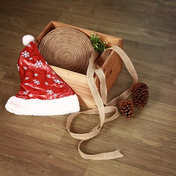 KINJOEK 1 Inch Wide 82 Yards Burlap Ribbon, Natural Jute Fabric Ribbon, Crafts Ribbon for Christmas, Wedding, Gifts, Burlap Fabric DIY, Decoration