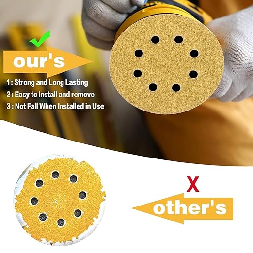 100PCS 5 Inch 8 Hole Sanding Discs 60 Grit,Gold Round Hook and Loop Sandpaper for Random Orbital Sander