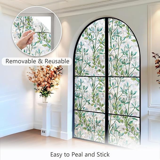 LEMON CLOUD Window Privacy Film, Stained Glass Window Film, Decorative Rainbow Window Clings, Static Cling Non Adhesive Door Stickers, Anti-UV Sun Blocker Heat Control for Home 17.5 x 78.7 inches