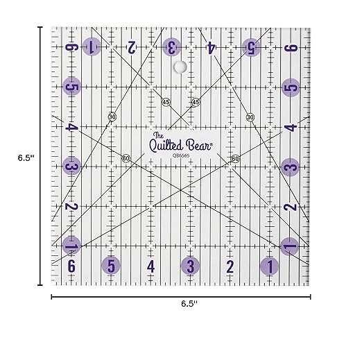 The Quilted Bear Quilting Rulers - Transparent Acrylic Non Slip Quilting, Patchwork & Sewing Ruler with Clear Black Lines & 30, 45 & 60 Degree Angles for Perfect Accuracy & Precision (6.5" x 6.5")