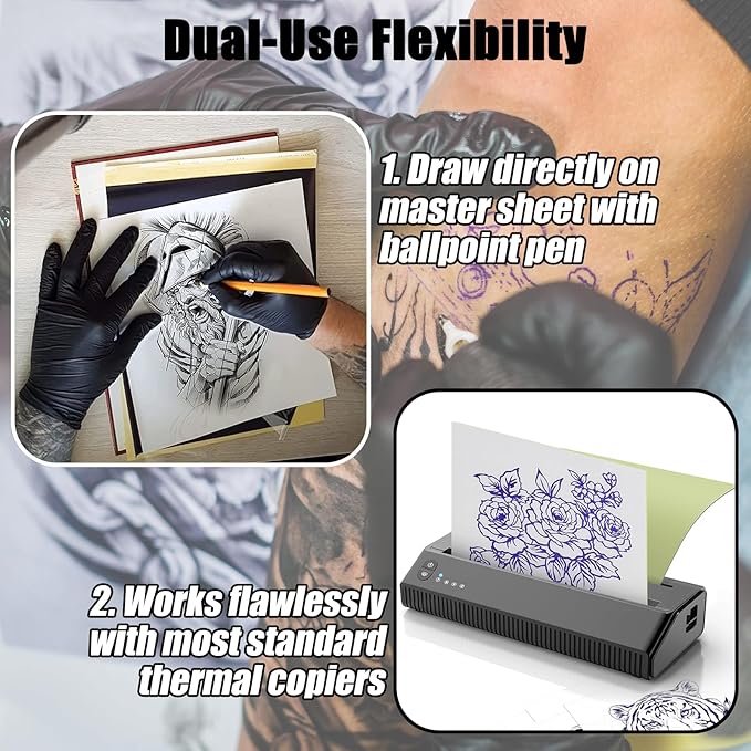 50 Sheets Tattoo Transfer Paper A4 Size Professional Thermal Stencil Paper for Artists, Dual Use with Copier or Hand Drawing, Cut-to-Fit Design