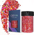 Ceya Holographic Chunky Glitter 4.9oz/ 140g Rose Pink Craft Glitter Powder Mixed Chunky Fine Flakes Iridescent Nail Sequins Fe for Nail Art, Hair, Epoxy Resin, Tumblers, Slime, Painting,Festival Decor