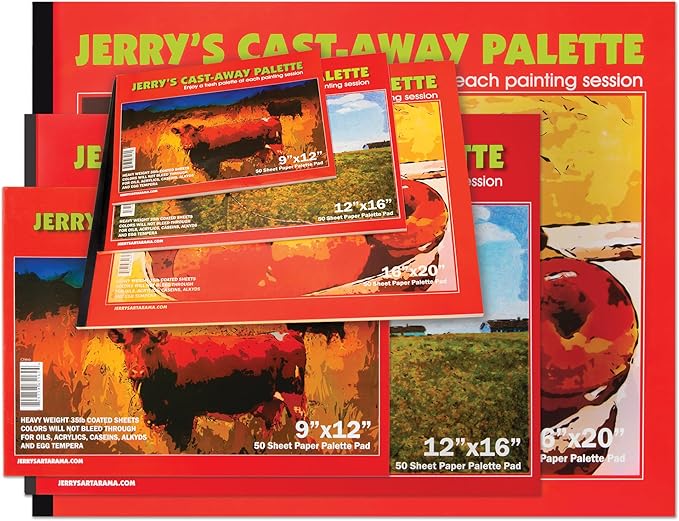 Jerry's Artarama Castaway Disposable Paper Palette Pad,12 x 16, Perfect for Painting, Students, Watercolor Paper, Heavy Coated Sheets for Acrylic and Oil Paint, (50 Sheets)