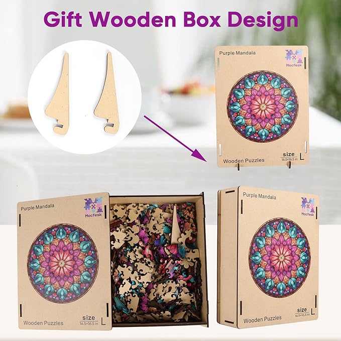 Wooden Puzzles for Adults, Mandala Puzzles 500 Pieces, Unique Shaped Jigsaw Puzzles for Adults and Kids, Birthday Gifts Fun Challenge Family Game 16.5'' x 16.5''