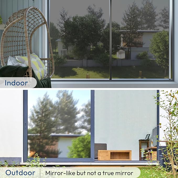 rabbitgoo Window Privacy Film One Way Window Tint for Home, Removable Reflective Heat Sun Blocking Anti UV Glass Door Covering, Mirror Tinting Film House Office, 29.5 in X 16.4 Feet, Black Silver