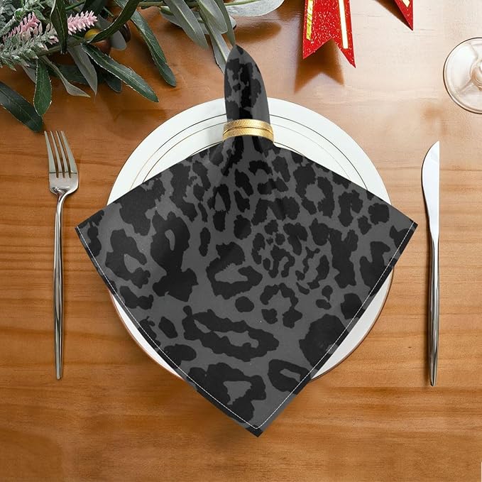 ALAZA Dark Gray Cheetah Leopard Print Cloth Napkins Set of 6, 20x20 Inch Washable and Reusable Napkin for Decoupage Dinner Party Everyday Use