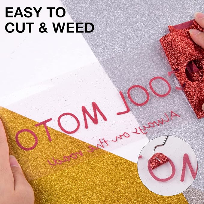 HTVRONT Red Glitter HTV Vinyl Roll - 10" x 8ft Red Glitter Iron on Vinyl for All Cutting Machine, Glitter Heat Transfer Vinyl for T Shirts - Easy to Cut & Weed & Transfer (Red Glitter)