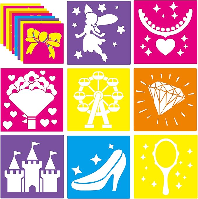 24 Pieces Stencils for Kids,Large Drawing Stencils Chalk Template,8 Inches Washable Shape Template Kit for Crafts,Painting Drawing for Kids Toddlers Preschool(Princess, 8 inch)