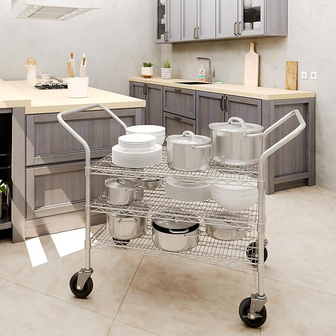 24" W x 36" L x 36" H Chrome Heavy Duty Utility Cart | 3-Tier | NSF Commercial Storage Rack Mobile Unit | Storage and Mobility Solution for Your Business