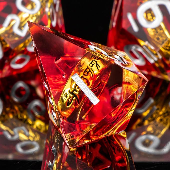 OUKELANWO Magic Lord Rings DND Dice Set with Box, 7Pcs Resin LOTR D&D Dice Set for Role Playing Game, Red Dungeons Dragons D and D Sharp Edge Dice D20 D12 D10 D8 D6 D4