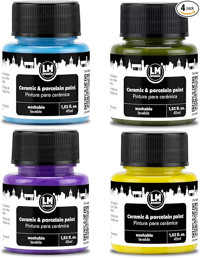 Ceramic and Porcelain Paint Set 4 x 1.52 fl oz - Vintage Vibes – Dishwasher Safe – Perfect for Mug, Tile & Creative DIY Projects
