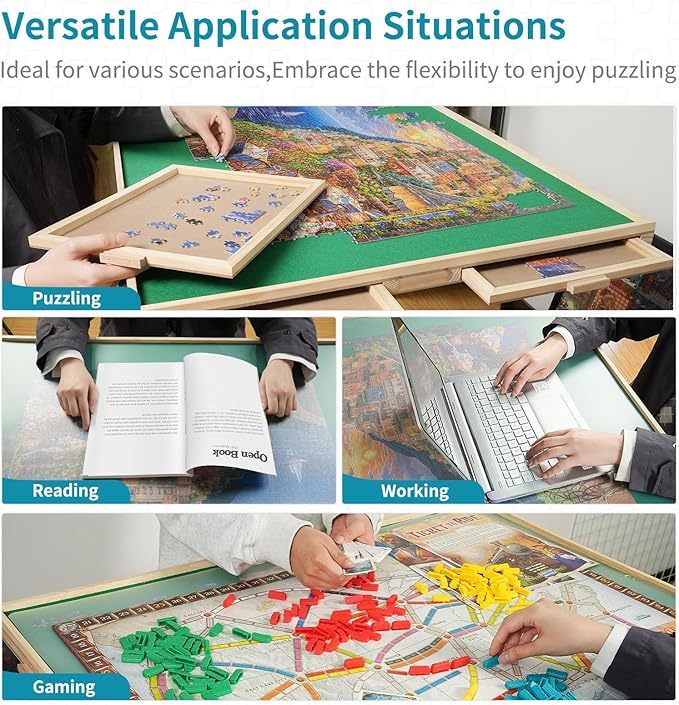 2000pcs Puzzle Table with Legs,40.16"x28.5"Wooden Jigsaw Puzzle Board with 4 Drawers & Cover,Height Adjustment & Weight optimization