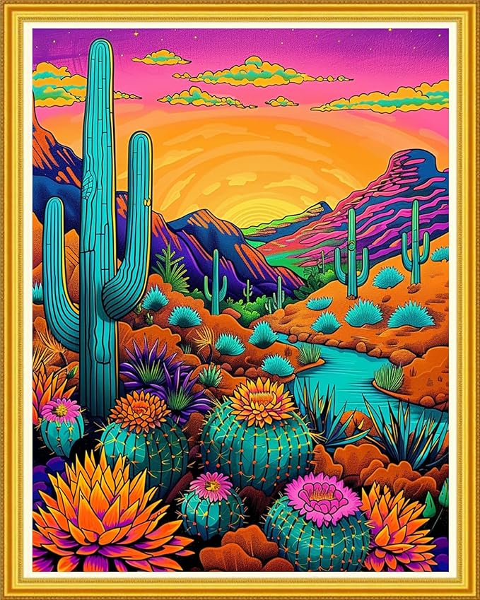 Magxvouy Cross Stitch Kits Stamped Full Range of Embroidery Kits,Cross Stitch Patterns Needlework Kits for Beginners 11CT Printed Kits&Succulent Plant Sunrise 16x20 inch