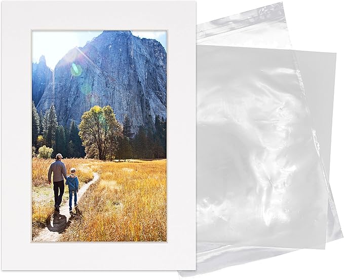 5x7 Mat for 8.5x11 Frame - Precut Mat Board Acid-Free Show Kit with Backing Board, and Clear Bags White 5x7 Photo Matte Made to Fit a 8.5x11 Picture Frame Matboard for Framing, Pack of 1 Mat