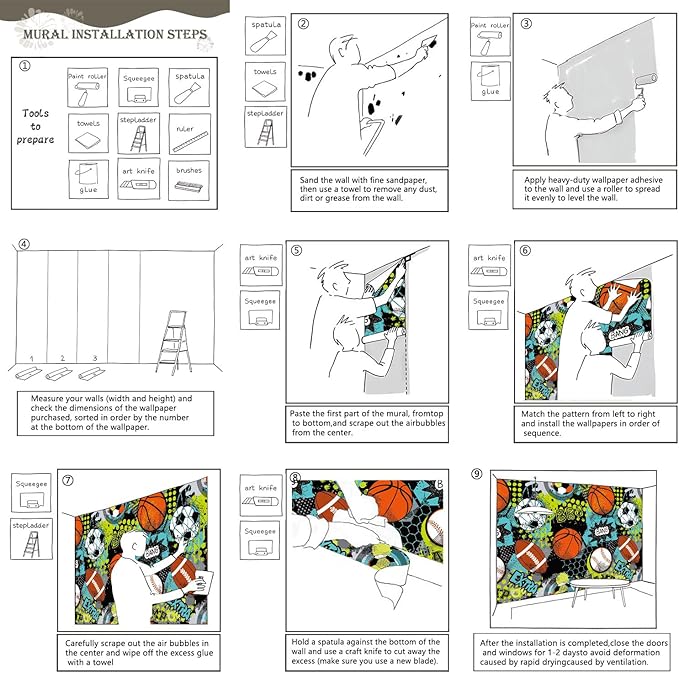 AFZEVEB-Colorful Graffiti Wallpaper Hand-Painted Ball Wall murals for Kids Room 114"x74"(Not Peel and Stick)