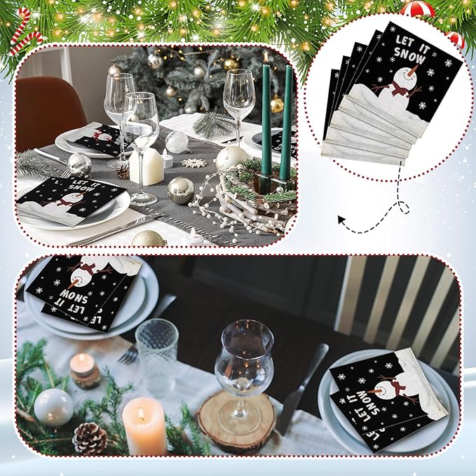60 Pcs Snowman Cocktail Paper Napkins 6. 5 x 6. 5 Inches Disposable Paper Napkins Dessert Beverage Napkin for Decoupage Luncheon Napkin for Party Wedding Birthday