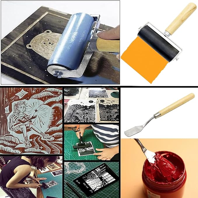 HRJZF Rubber Brayer Roller Set, 16 Pack, 1.4 Inch, Printmaking and Stamping Tools