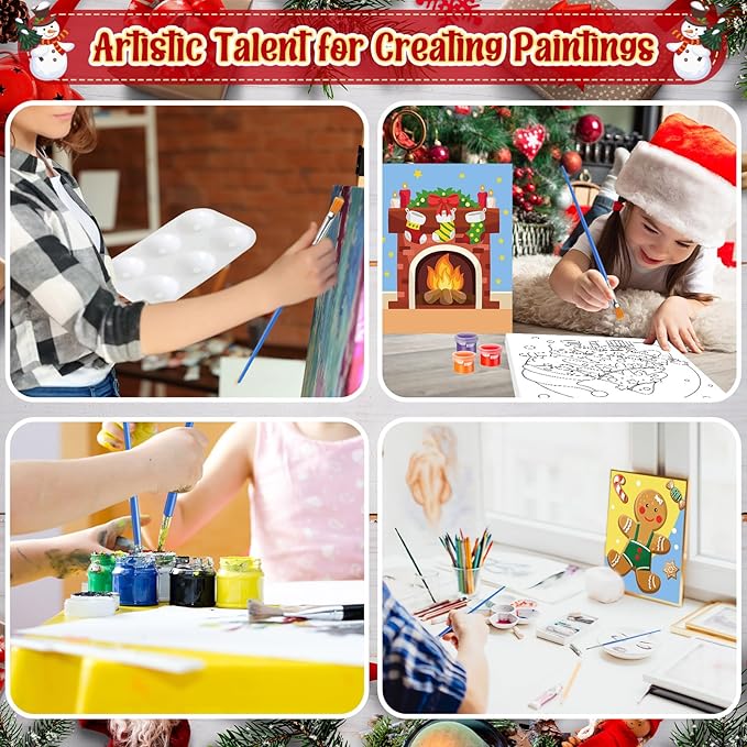 Zhanmai 12 Pack Pre Drawn Canvas for Painting Sip and Paint Kit 8" x 10" Paint Party Set Canvas Painting Pre Printed Canvases for Party Favor DIY Virtual Adult's Date Night(Santa)