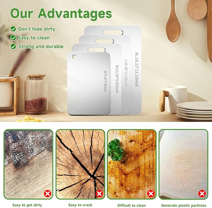 Titanium Cutting Board - 2025 New Upgrade 100% Pure Titanium Cutting Boards for Kitchen Double Sided Non Toxic Cutting Board,Hygiene Durable Dishwasher Safe Chopping Board (3PC:S+M+L)